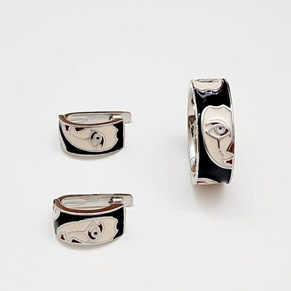 Halloween Jewelry Sad Face Earrings and Ring Set NEW - Picture 1 of 5
